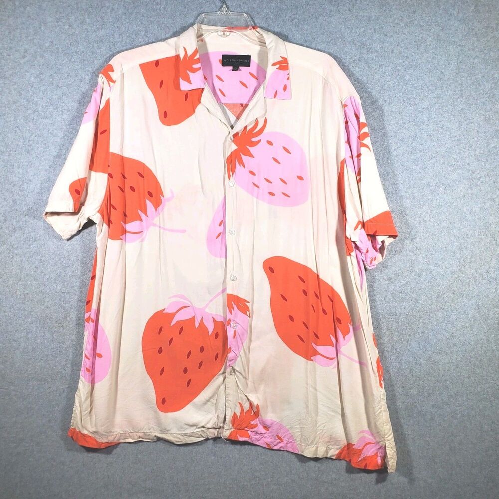 No Boundaries Strawberry Print Rayon Button Down Shirt Unisex TikTok 2XL 50-52